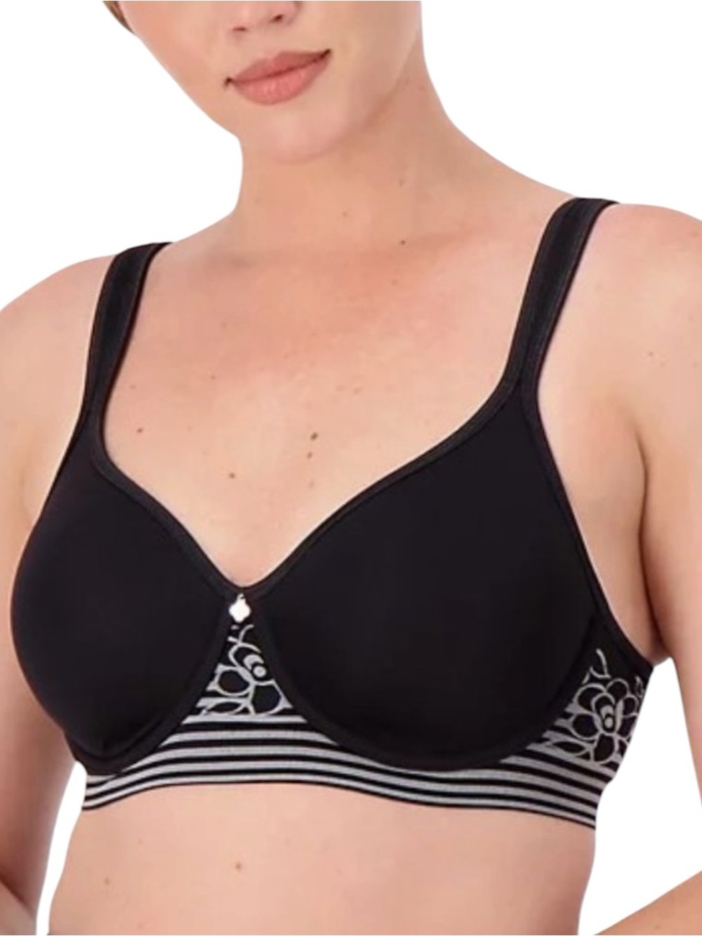 BREEZIES Floral Stripe Seamless Underwire T-Shirt Bra Size 32D in Black & Gray